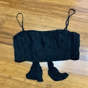 J.Crew Tie-Back Crop Top Womens‎ Size Medium Black Linen Blend Adjustable Straps